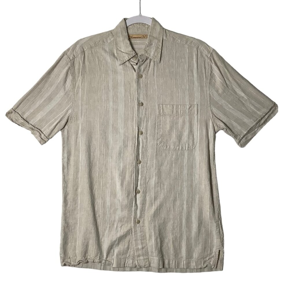 The Havanera Co. Linen Blend‎ Striped Button Front Shirt Men Small Short Sleeve
